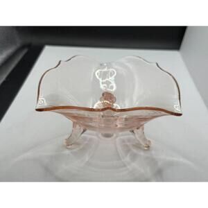 Lancaster “Petal Pink” Elegant Depression Glass Three-Toed Crimped Bowl
